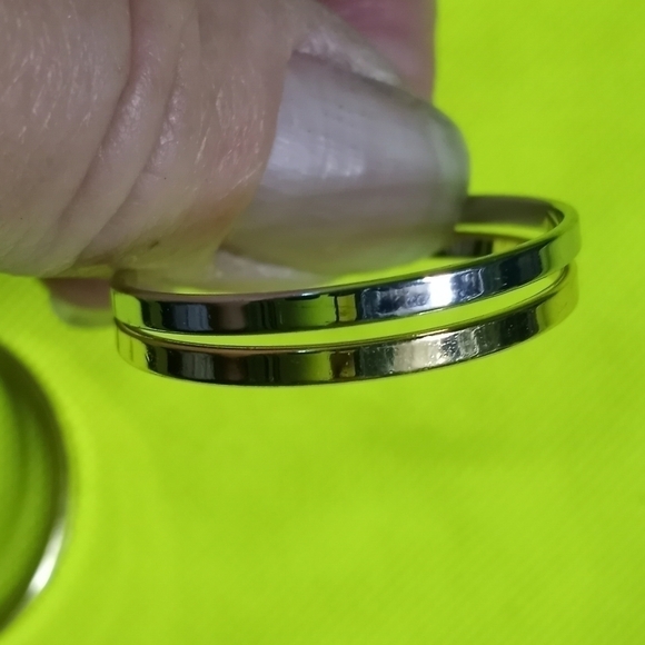 Two tone silvertone goldtone half hoop post earrings - Picture 3 of 4